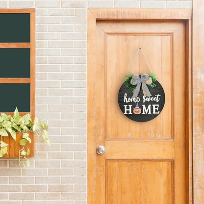 Interchangeable Welcome Sign for Front Door with 14 Changeable Icons, Farmhouse Front Porch Decor Rustic Wooden Wall Sign with 12 LED Lights, Outdoor Seasonal Welcome Home Decorations (Black1)