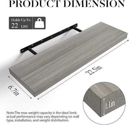 BAYKA Floating Shelves for Wall, 22.5 inches Wall Mounted Rustic Wood Shelves for Bathroom, Bedroom, Living Room, Floating Shelves for Books/Storage/Decor (Grey,Set of 3)