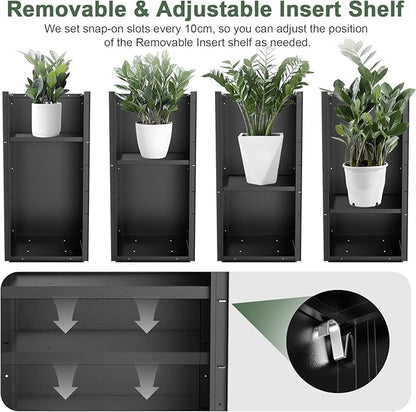 Tall Metal Cube Planter for Outdoor Plants 15" L x 15" W x 30" H 2 Pack, Heavy Duty Steel Planter Box with Removable Insert Shelf, Rectangular Planters for Porch, Garden, Yard, Hotel (Black)