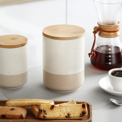 vancasso Sabine Coffee Storage Jar, 36 Oz Ceramic Kitchen Canister with Airtight Wood Lids, Coffee Container for Ground Coffee, Tea, Sugar, Nuts, Candy, Spices