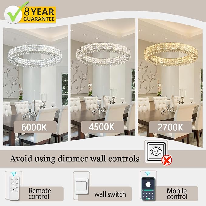 Dia 32" Ring Crystal Chandelier Modern Gold Chandelier Adjustable Height Luxury Crystal Pendant Ceiling Light Fixture for Dining Living Room Bedroom