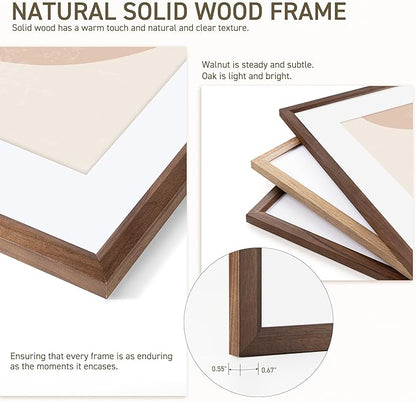 16x24 Poster Frame Natural Solid Walnut Photo Frames with 12x18 Removable Mat Wall Hanging Large Handcrafted Frame with HD Plexiglass Wall and Tabletop Display Large Picture Frame