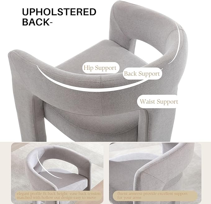 Grey Chenille Dining Chairs Set of 6, Modern Barrel Dining Room Chairs Upholstered Faux Fur Accent Chair with Arms and Round Back for Living Room Kitchen Armchair No Assembly Needed