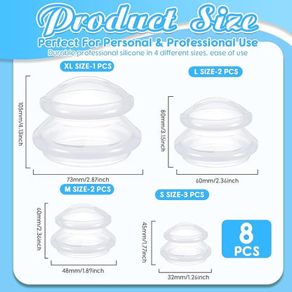 Nuanchu 8 Pcs 4 Sizes Cupping Therapy Set with Satin Bag Silicone Massage Cups Professional Cupping Therapy Vacuum Cup for Cellulite Joint Pain Muscle Pain(Clear)