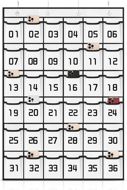 Loghot Classroom Accessories Closet Pocket Chart for Cell Phones Holder Wall Door Hanging Organizer (36 Pockets White)