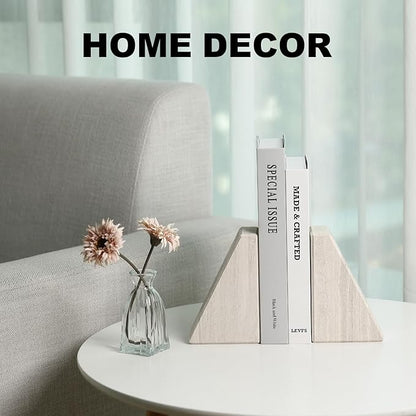 Marble Book Ends for Heavy Books, Decorative Bookends for Shelves, Durable and Heavy-Duty Bookends for Hardback Book & CDS, Off-White Unique Books Stopper & Holder, Set of 2