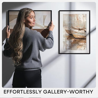 Homeforia 18x24 Poster Frame Black, High End Metal 18 x 24 Picture Frames with Mat 16 by 20 inch Photo, 18x24 Black Frame Matted to 16x20 Print, 24x18 Hanging Frame, Tempered Glass, Wall Kit, Set of 1