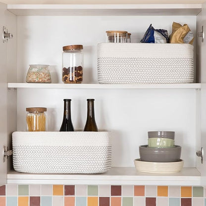 Storage Baskets for Organizing 3 Pack, Woven Baskets for Shelves, Closet Organizer Bins Empty Gift Basket Toy Storage for Toys, Books, Towels, Clothes, 15"x11.42"x6.7", White & Black