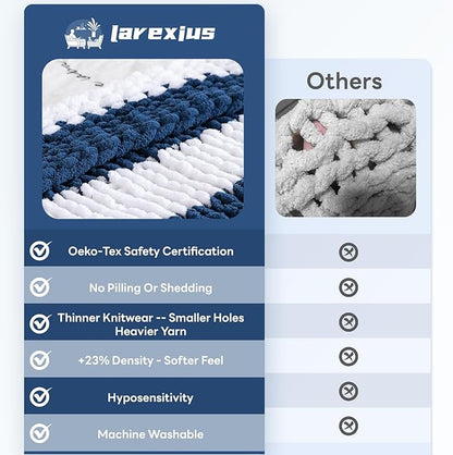 Chunky Knit Blanket - Luxury Soft Cozy 50 * 60 Throw Blanket,100% Woven Blanket Rope Knot Throw Blanket for Couch, Sofa, Home Decor, Gift - Machine Washable（White/Deep Blue）