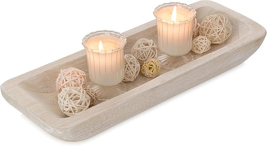 Romadedi Decorative Bowls for Home Decor - 16" Wooden Dough Bowl for Decor, Large Wood Bowl for Kitchen Table Centerpieces Long Narrow Wooden Tray for Dining Table Whitewashed
