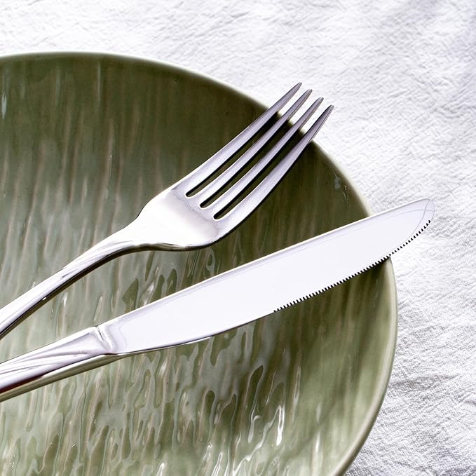HIKAA Wave Design Silverware Set Service for 1, 5-Piece Artistic Stainless Steel Flatware Set with Fibonacci Pattern, Heavy Duty Mirror Polished Cutlery Set