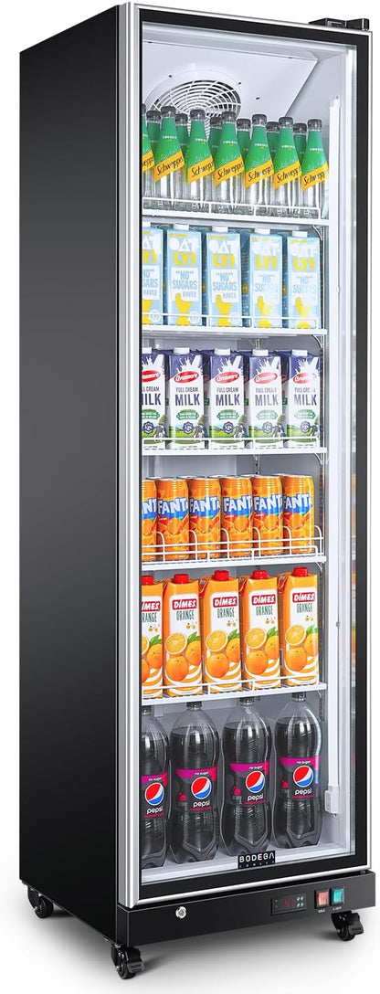 BODEGACOOLER Commercial Beverage Refrigerator Glass Door,18.1 Cu.Ft Commercial Display Merchandiser Fridge,Upright Display Bar Cooler with Soft LED Light,Adjustable Shelves,Aluminum Door,Black