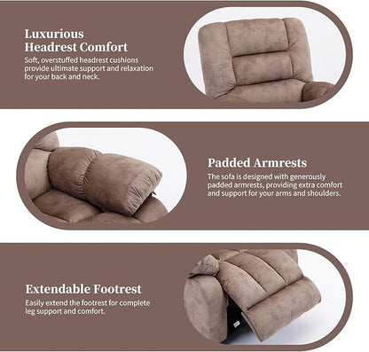 Massage Recliner Chair with Heat and Massage, Soft Fabric Ergonomic Manual Reclining Chairs, Heavy Duty Reclining Sofa Chair with Side Pockets for Living Room (Tan)
