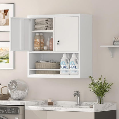 Wall Cabinets,Garage Metal Storage Cabinet with Shelf,Wall Storage Cabinet with Locking Door,Steel Cabinets for Kitchen,Home Office,Basement