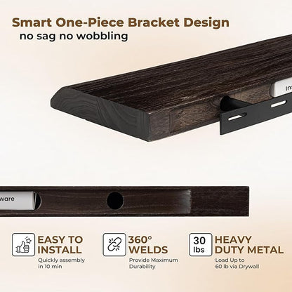 Axeman 72 inch Extra Long Floating Shelves for Wall - 8'' D Live Edge Rustic Solid Elm Wood Floating Shelves Wall Mounted, Wall Shelves with Invisible Bracket for Living Room Bedroom Kitchen, Walnut
