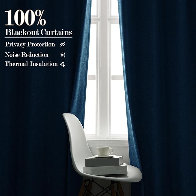 Room Divider Curtains Screen Partitions, Linen Look 100% Blackout Drapery 102 Inches Long, 100" Wide Pinch Pleated Window Drapes, Privacy Protecting, Light Blocking, (1 PC, Blue)