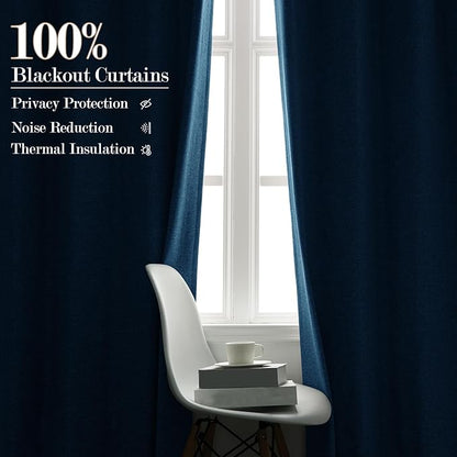 Room Divider Curtains Screen Partitions, Linen Look 100% Blackout Drapery 102 Inches Long, 100" Wide Pinch Pleated Window Drapes, Privacy Protecting, Light Blocking, (1 PC, Blue)