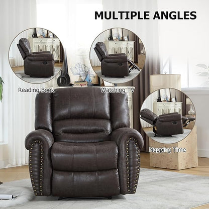CANMOV Leather Recliner Chair, Classic and Traditional Manual Recliner Chair with Comfortable Arms and Back Single Sofa for Living Room, Dark Grey