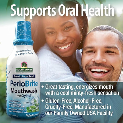 Nature's Answer Periobrite Alcohol-Free Mouthwash, Wintermint, 16 Ounce (2 Pack) | Fluoride Free | Natural Breath Freshener | Stain Remover | Natural Teeth Whitener