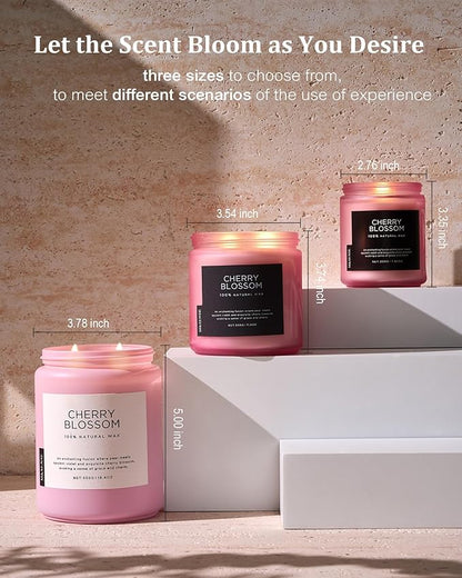 M&SENSE Cherry Blossom Scented Spring Candle, 19.4oz 110 Hours Long Lasting Natural Soy Wax Stress Relief Aromatherapy Romantic Candle for Women & Bedroom Decor