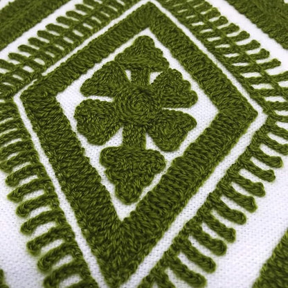 Alysheer Embroidered Decorative Throw Pillow Covers 18x18 inches Set of 2 Pieces, Boho Geometric Modern Chic Classic Pattern Cotton Cushion Cases for Sofa Couch Bed Living Room(Olive Green)