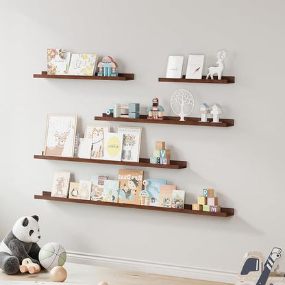 SAUMONIERES Picture Ledge Shelf Floating Book Shelves Set of 2 Wall Mounted Solid Wood for Bedroom Bathroom Living Room Kitchen, 48 Inch Walnut