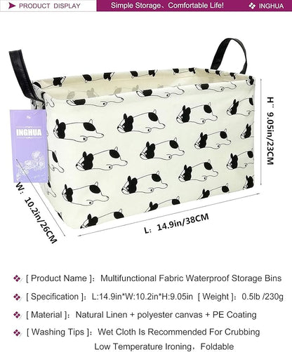 Rectangular Storage Basket Fabric Organizer Bin for Toys,Books,Clothes,Gifts,Pets-Perfect for Home,Office,Nursery,Dorm,Shelf(Rec Bulldog)