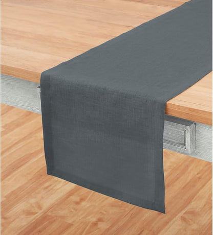 Solino Home Linen Table Runner 120 Inches Long - 100% Pure Linen Dark Grey Dining Table Runner 14 x 120 Inch for Fall, Autumn, Halloween, Thanksgiving - Fete