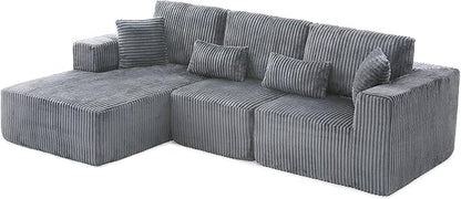 HYJT-H&K Modular Sectional Sofa Cloud Sectional Couch, 107" Comfy Fluffy L Shaped Dark Grey Couches for Living Room, Deep Seat Memory Foam Plush Corduroy Boneless Couch Sectionals Left Facing Chaise