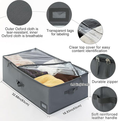 10-Inch Under Bed Organizer, Large Under Bed Storage Container, Underbed Storage Box for Seasonal Clothing, Sweaters, Shoes, Blankets, Wrapping Paper, Sheets & Toys, Yarn 33" L×17" W×10" H