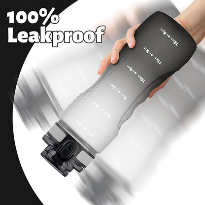 OLDLEY 25 oz Water Bottle, Motivational Water Bottle with Time Marker, Sports Water Bottle With Strap, Leakproof & BPA Free Large Water Bottles for School, Gym, Travel, Outdoor, Tritan,White&Black