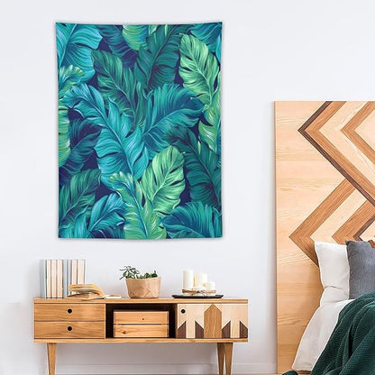 ICMOLYYENLO Tropical Green Plant Tapestry, Green Palm Leaves Natural Landscape Print Wall Tapestry for Bedroom Living Room Dormitory 60x80 Inch