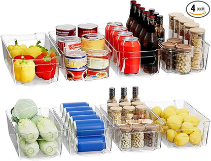 Clear Fridge Organizer, Refrigerator Organizer Bins with Handle, Freezer, Kitchen Cabinet, Pantry Organization, BPA Free Fridge Organizers (12.4 inch 8 Pack)