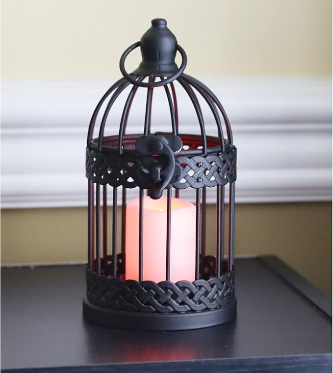 Vela Lanterns Birdcage Decor Candle Holder Lantern Decorative Table Centerpiece Halloween Decorations, Black, Small, Set of 4