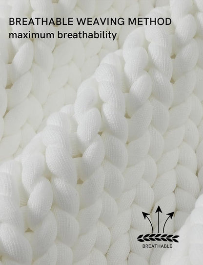 YnM Chunky Throw Blanket, Medium-Weight, Hand Knitted, Skin Friendly, Ventilated and Breathable, Machine Washable, Home Décor Piece for Couch, Sofa and Bed (White, 50x70 Inch)