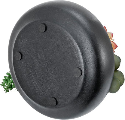 MyGift 8-Inch Artificial Succulent Plant Arrangement, Assorted Fake Plants in Modern Black Round Concrete Planter Bowl