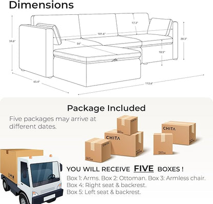 CHITA Oversized Modular Sectional Sofa, FSC Certified Large L Shaped Couch, Modular Sectional Couch for Living Room,112 inch Width,4 Seat Modular Sofa with Storage Ottoman, Blue