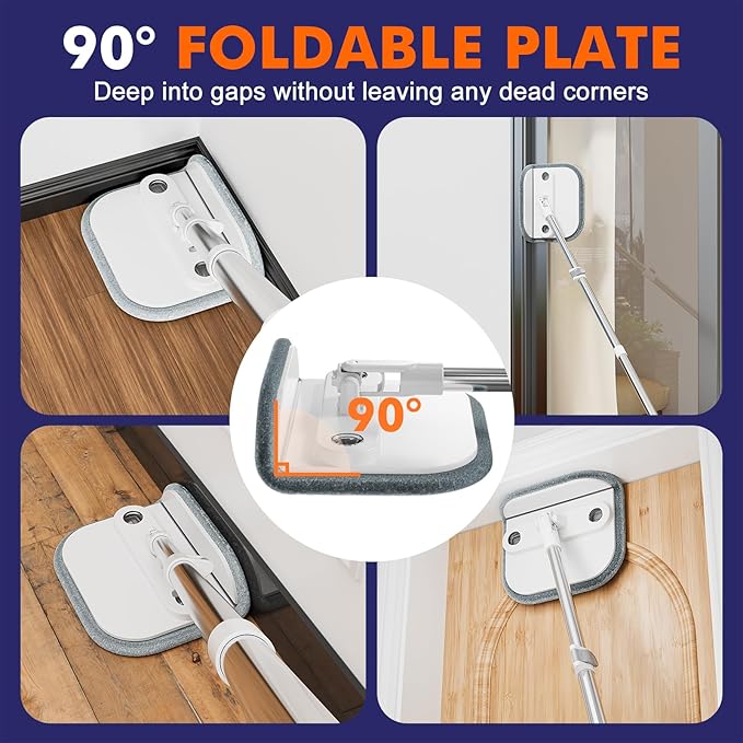Upgraded Self-Standing Spin Mop and Bucket System, Detachable Inner Mop Bucket That Separates Dirty Water & 90° Foldable Head, Triple-Scrubbing System, for Hardwood Floors - White with 6 Pads