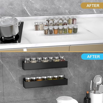 PMMASTO Adhesive Acrylic Spice Rack Organizer for Wall with Nano Double Sided Tape, Spice Shelf Organization for Kitchen Cabinet Door/Pantry Door, Wall Mount Seasoning Rack (Black-2 Pack)