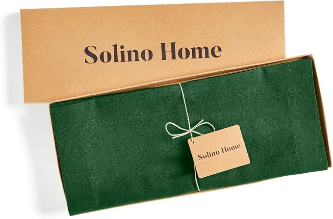 Solino Home Linen Pine Green Table Runner 108 Inches Long - 100% Pure Linen 14 x 108 Inch Table Runner for Fall, Autumn, Thanksgiving - Fete