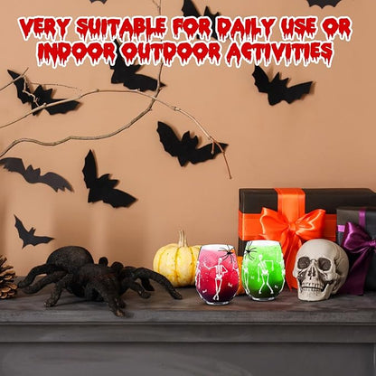 Sliner 2 Pack 17 oz Halloween Skeleton Wine Glasses Gift for Women Skull Shot Glasses Whiskey Drinking Cup for Halloween Party Supplies Birthday Theme Events Spooky Gifts(Skeleton)