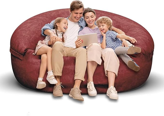 Bean Bag Chair for Adults 6FT,Soft Removable Cover for Teens/Girls Bedroom,Fluffy Giant Round Floor Beanbag Lounger Chairs (No Filler,Claret)