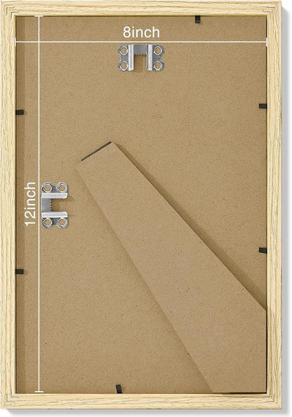 Vittanly 8x12 Picture Frames Set of 9, Shatter Resistant Plexiglass, Display 6x8 Pictures with Mat or 8x12 without Mat, Photo Frames for Wall or Tabletop, Engineered Wood, OAK