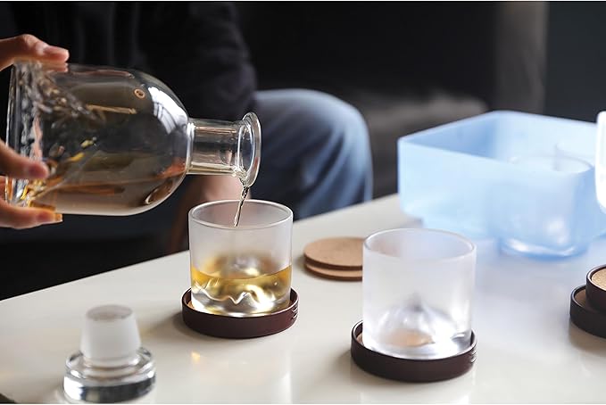The Peaks Heavy Crystal Whiskey Glasses Gift Set of 4, Thick Freezable Bourbon Glass 1lb Each, Premium Whiskey Gifts for Men, Frozen Crystal Chills Cocktails, 10 oz