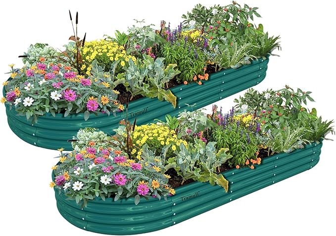 2 Pack 8x3x1FT Galvanized Raised Garden Bed Large Metal Planter Box Kit Elevated Raised Garden Planters for Outdoor Plants, Green
