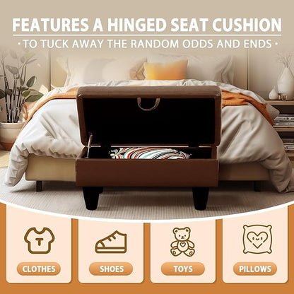 Ottoman Rectangular Storage Ottoman Bench, Faux Leather Footrest, Coffee Table, Stool Footstool with Hinged Lid for Living Room, Bedroom, Entryway, Brown, 28.5"x19"x17.5"
