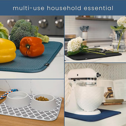 S&T INC. Dish Drying Mat Jumbo, 18” x 30”, Absorbent Microfiber Kitchen Counter Mat, Dish Drying Pad for Dishes, Utensils, Pots and Pans, Jumbo, Cream