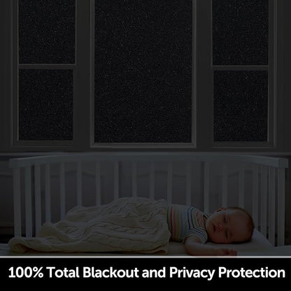 HIDBEA Blackout Window Film,100% Light Blocking Room Darkening Window Privacy Film,Frosted Glass Window Film Heat Control, Removable Window Cover Tint for Day Sleep (Black,23.6in x 6.5ft)