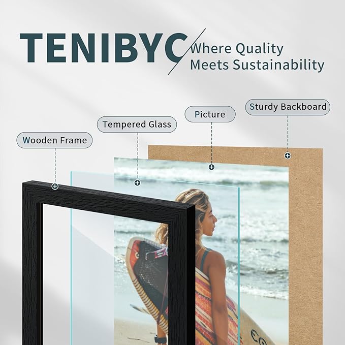 11x17 Picture Frame 3 Pack - Black Woodgrain, Solid Wood & HD Tempered Glass, Wall Gallery Poster Frame