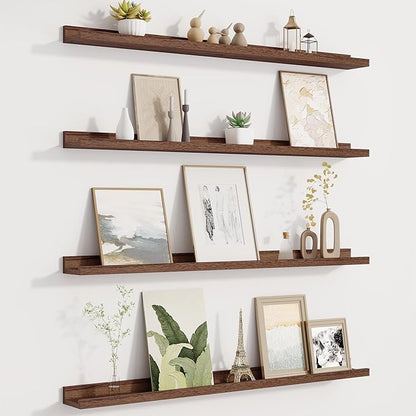 Picture Ledge Shelf for Wall, Floating Shelves Set of 4, 36 Inch Long Nursery Book Shelves for Toys Storage, Kids Bookshelf Wall Mounted for Books Photo Frames, Walnut